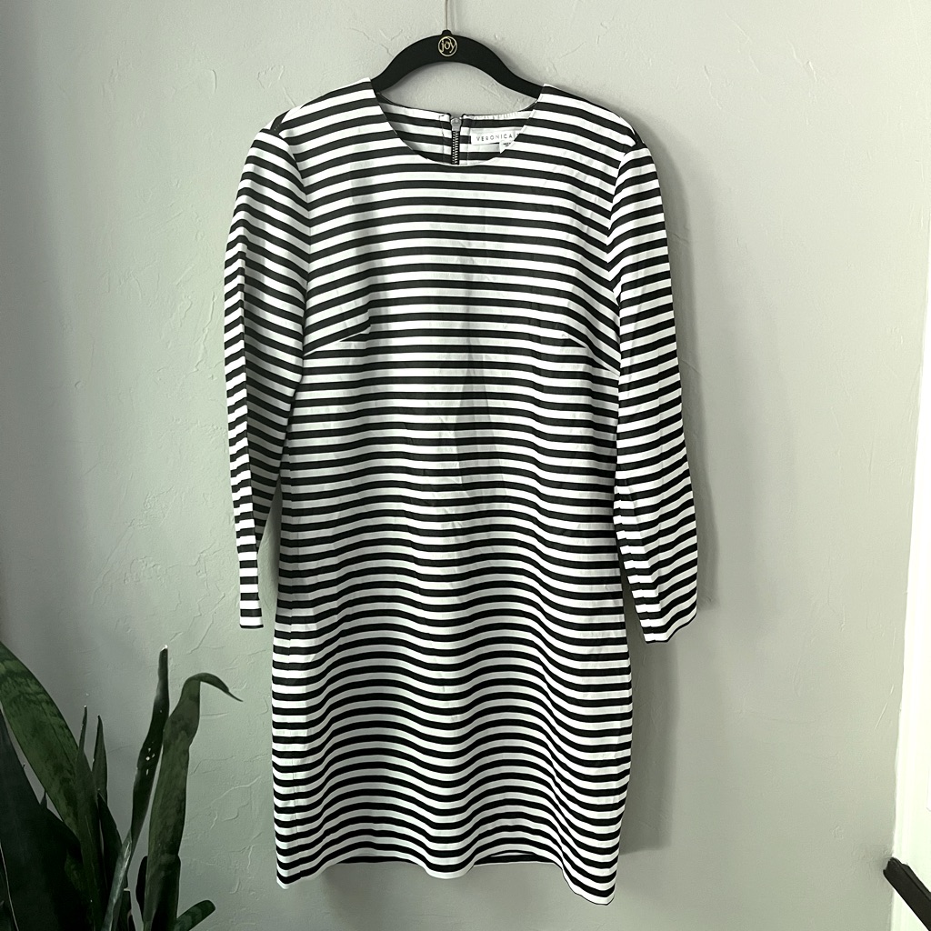 Veronica Beard Black White Striped Back Zipper Dress 8